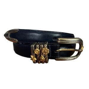 Brighton Womens Black Gold Silver Vintage Western Belt Buckle USA Made M 29-32"